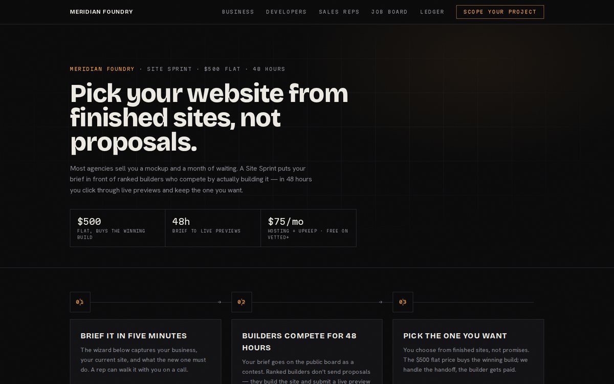 The Foundry Site Sprint page on a laptop and phone — pick your website from finished sites